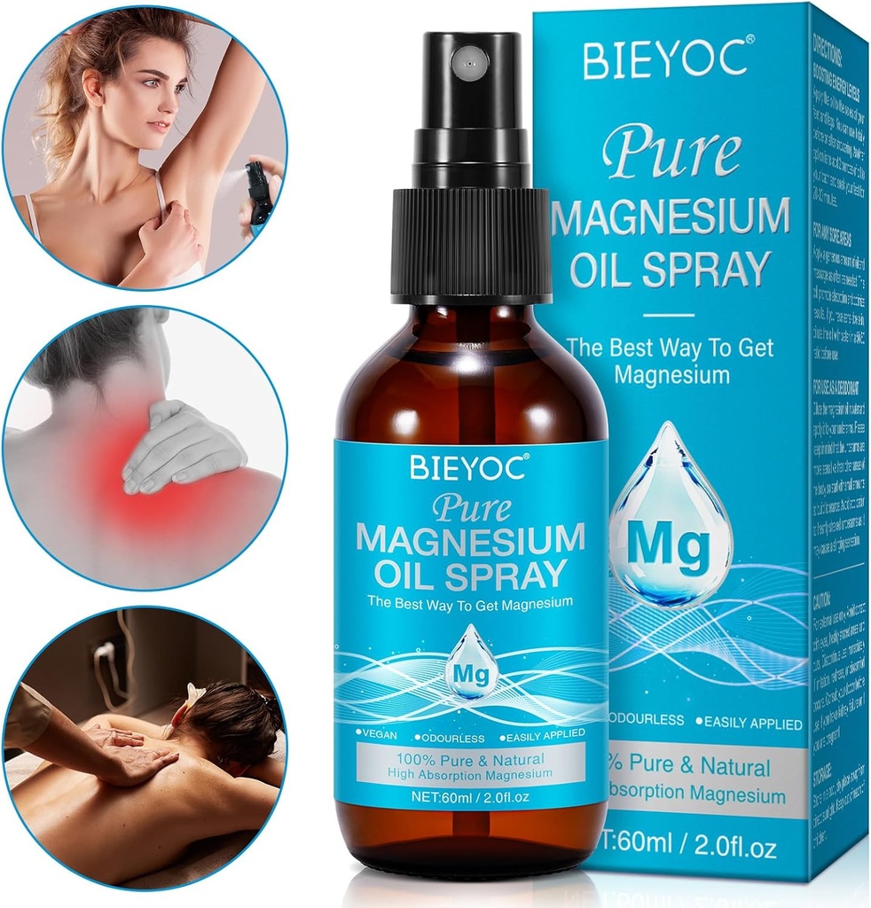 Espray de magnesio, 100% Puro &amp; Orgánica de aceite de magnesio natural para botella de vidrio, calmante " Relajación, fácil de absorber y utilizar