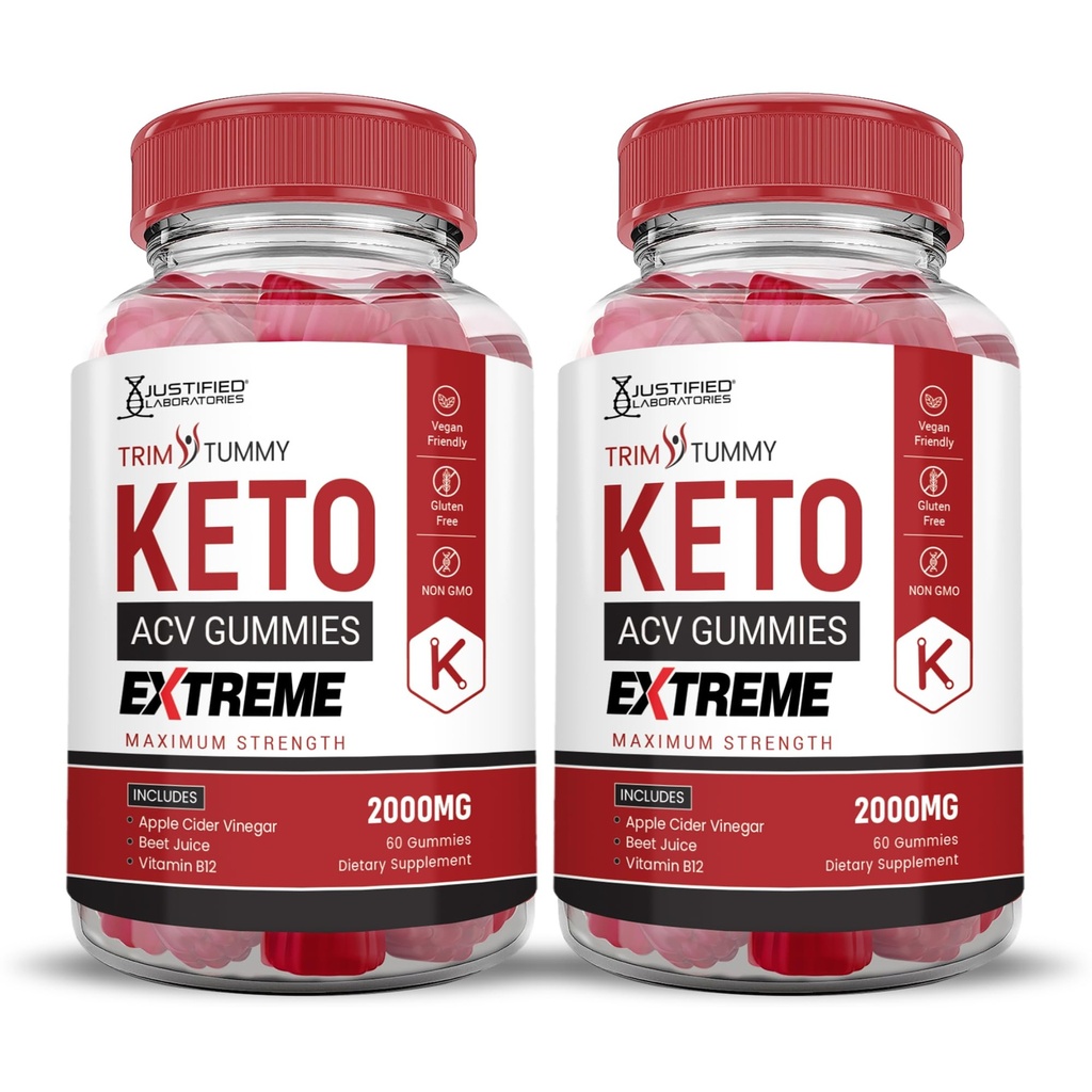 Laboratorios Justificados (2 Pack Trim Tummy Keto ACV Gummies Extreme 2000MG Trim Tummy Keto Gummies Apple Sider Vinegar Formulado con Powder Pomegranate Beet Juice B12 Vegan Non GMO 120 Gummys