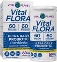 Planeta Vital - Vital Flora Ultra Daily Probiótico 60 Billones CFU, 60 Strains Diversos, 7 Prebióticos Orgánicos, Apoyo Inmunitario, Estante de Salud Digestivo Probióticos Estables para Mujeres y Hombres 60 cápsulas