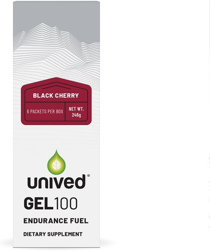 Gel Unived 100 - Gel Vegan Energy para la resistencia Athletes Runners & Cyclists - 100kcal - Cereza Negra - Pack de 6
