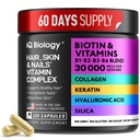 Biotina para el crecimiento del cabello Mujeres &amp; Hombres con queratina, Complejo Collagen 30000 mcg – Cápsulas para la pérdida del cabello > Esquí & uñas Vitaminas, Biotina 10000mcg y Suplementos Collagen - 120 Píldoras