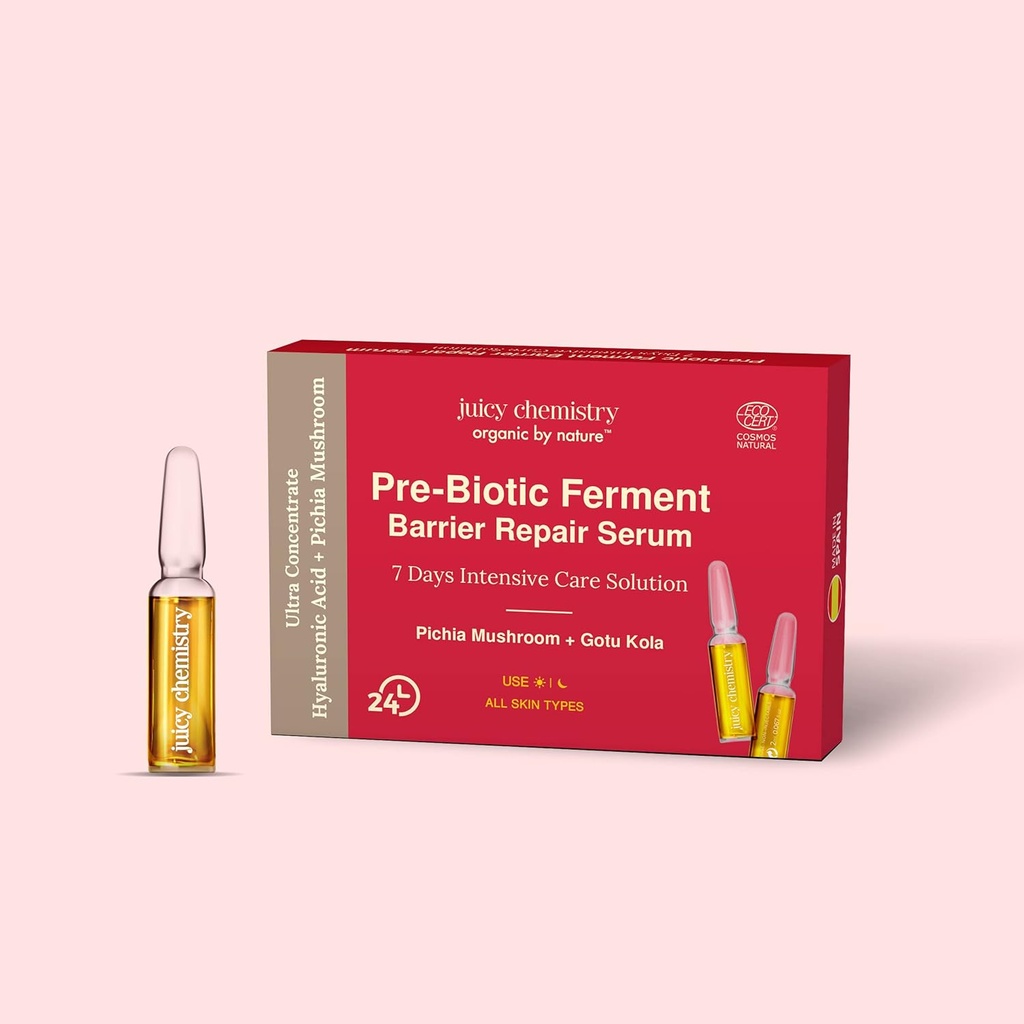 Juicy Chemistry Prebiotic Ferment Barrier Repair Face Serum ← Para Skin Barrier Support " Hydration  With Hyaluronic Acid, Gotu Kola " Dragon’s Blood ← COSMOS Organic ← 1 Fl Oz
