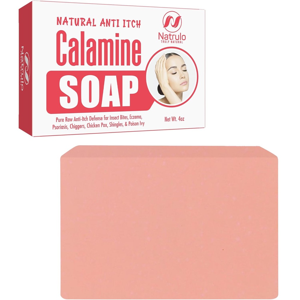 Natural Fast Acting Itch Relief Soap Bar - Calming Calamine Soap for Itchy Skin, Insect Bite, Eczema, Ivy Rash, Chicken Pox - Pure Raw Anti-Itch Defense Cleaning Skincare - Made in USA
