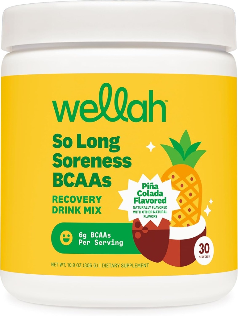 Wellah So Long Soreness BCAA Powder (Pina Colada Flavored) 30 Servimientos - con complejo de hidratación