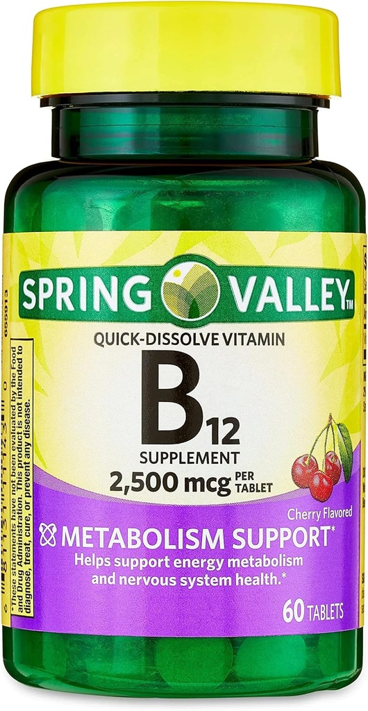 jogi Vitamina B12 Tablas rápidas Suplemento dietético, 2.500 Mcg, Cherry Flavor,1 Tabla por día 60 Conde