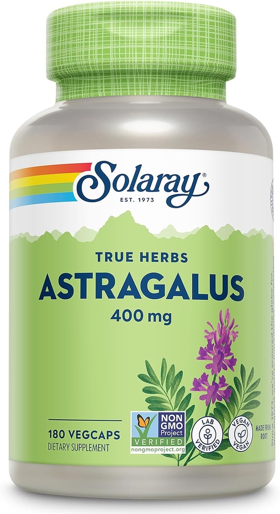 SOLARAY Astragalus Root 400mg – Apoyo Herbal Tradicional - No GMO, Vegan &amp; Lab Verified - 180 Servimientos, 180 VegCaps