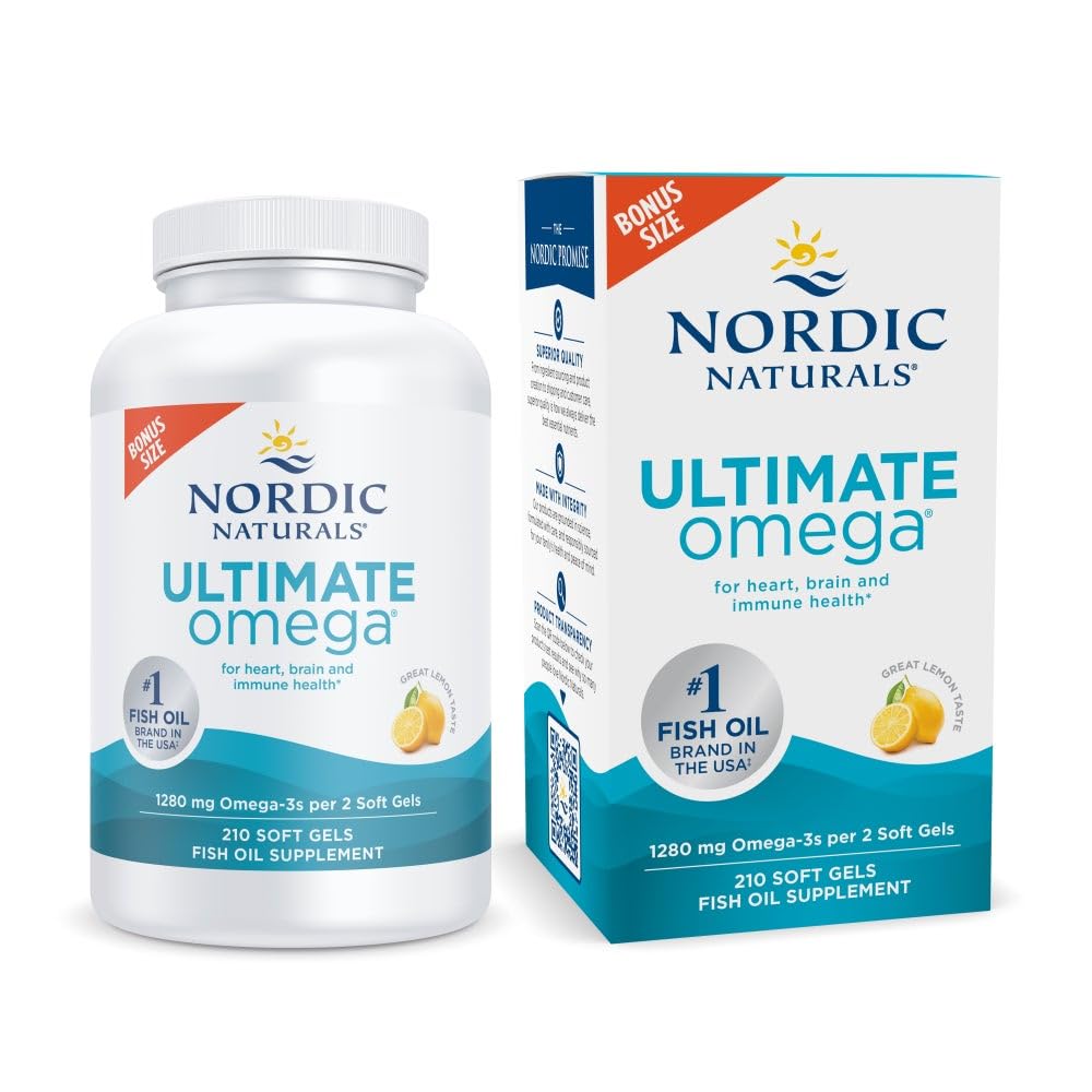 Nordic Naturals Ultimate Omega, Lemon Flavor - 210 Soft Gels - 1280 mg Omega-3 - High-Potency Fish Oil with EPA & DHA - Promotes Brain & Heart Health - Non-GMO - 105 Servings