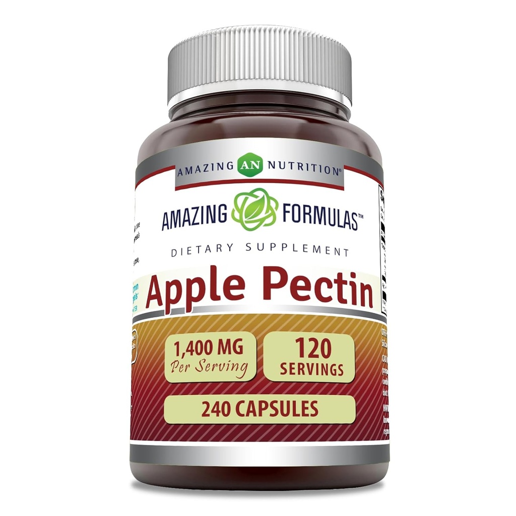 Fórmulas asombrosas Apple Pectin 1400 Mg por Suplemento de Servición Silenciosos tóxicos No Gluten-Free TEN Made in USA (1 Pack TEN 240 Capsules)