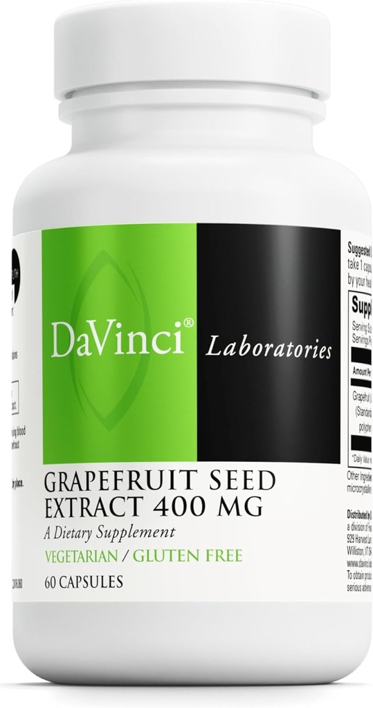DAVINCI Laboratorios Grapefruit Seed Extract 400 mg - Apoya GI & Digestive Gut Health - Gluten Free, Vegetarian - 60 cápsulas (30-Day Supply)