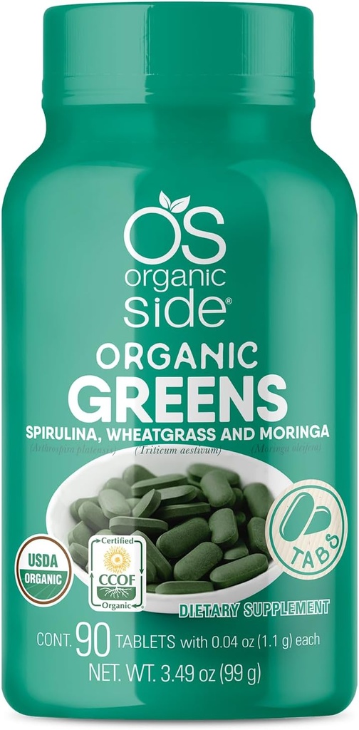 Ecológicos Verdes (Spirulina, Wheatgrass & Moringa) 90 Tablas - Rico en vitaminas y minerales - Super Verdes 1100 mg - Certificado USDA - No GMO - Vegan
