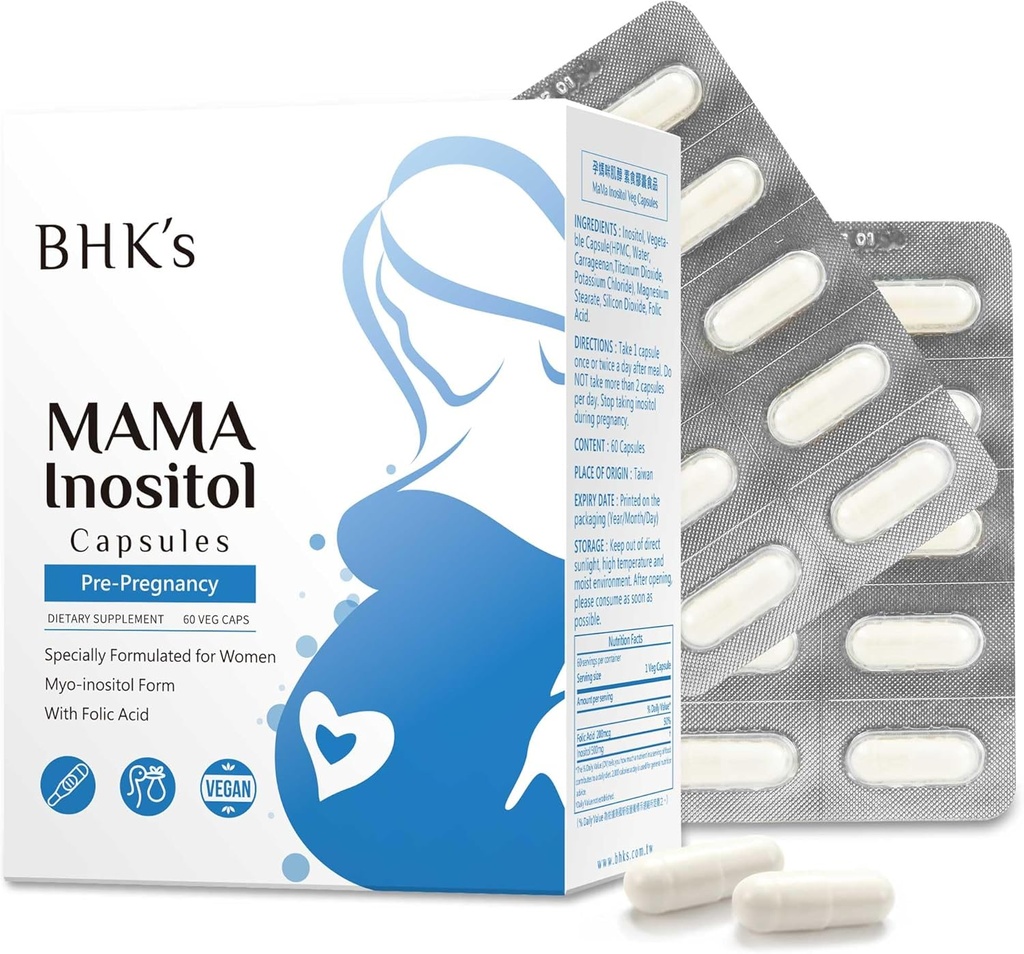 Suplemento de Fertilidad Pre-Preñada de BHK, Balance Hormonal " Función Ovárica Saludable Apoyo a las Mujeres, Ciclos Regulares con Inositol, 60 cápsulas