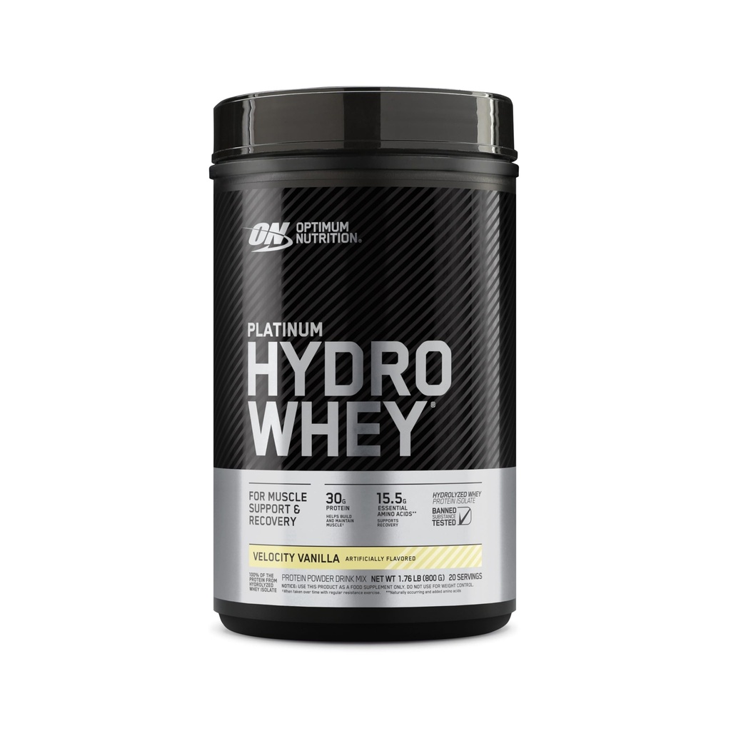 Optimum Nutrition Platinum Hydrowhey Protein Powder, 100% Hydrolyzed Whey Protein Isolate Powder, Flavor: Velocity Vanilla, 20 Servings, 1,76 libras (Packaging May Vary)