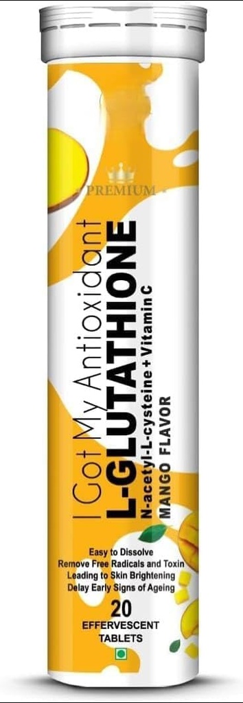 L-Glutathione 600mg con Mango Flavour tóxico Ayudando para Glowing Skin, Antioxidantes, Skin Lightening,Pigmentation, peru Tan Reducir para Hombres &amp; Mujeres- 20 Tablas Effervescent