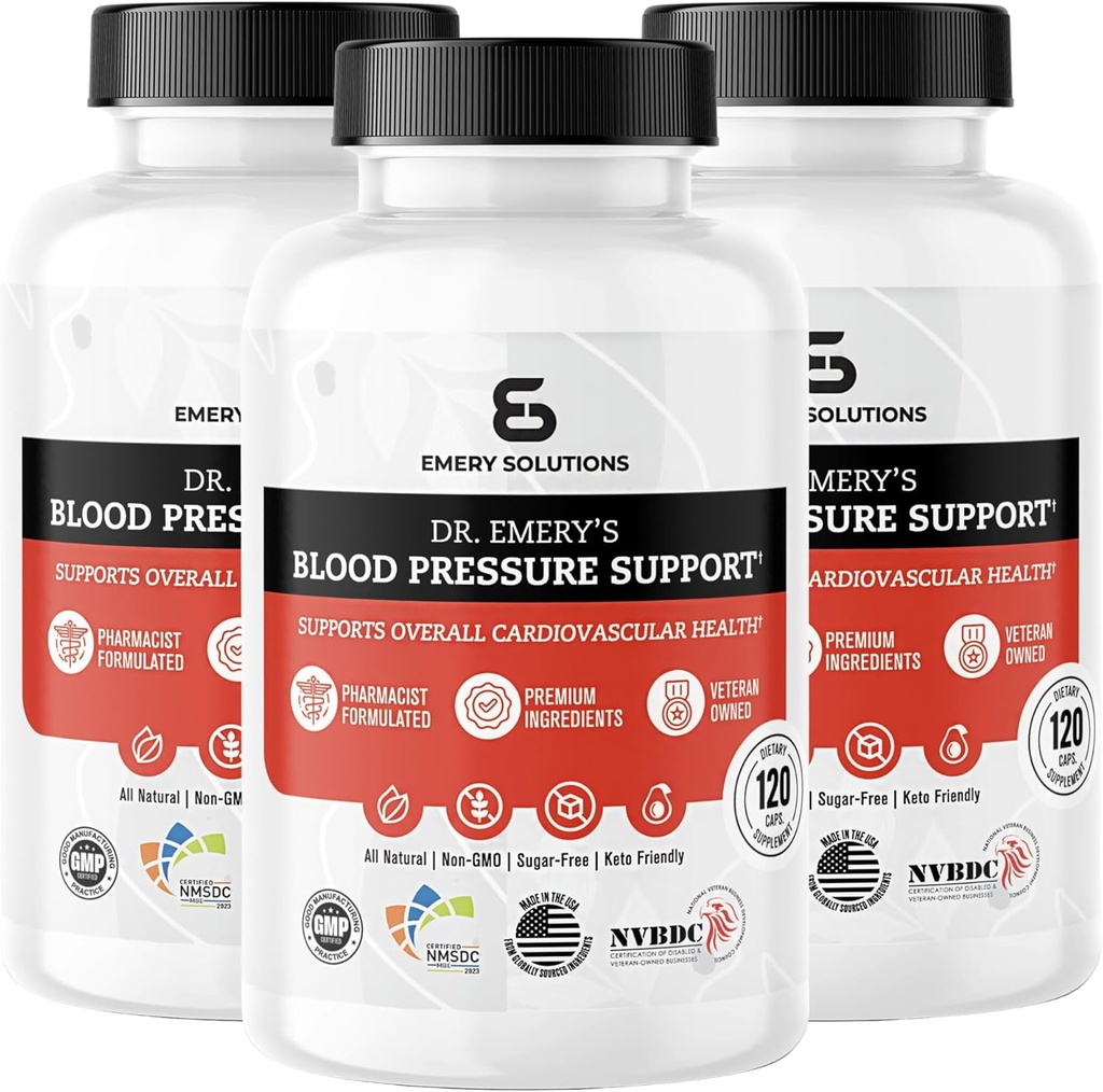 Suplemento de apoyo a la presión arterial del Dr. Emery con Magnesio, Zinc, Vitamina D3, & Potasio, Vegan-Aprobado, Libre de Azúcar, Formulado por Farmacéutico Clínico, 360 cápsulas, 90 días de suministro