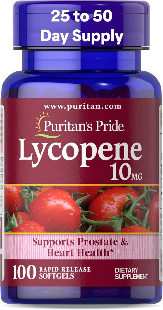 Pride de Puritan Premium Lycopene 10mg, Suplemento dietético para la próstata, antioxidante, salud cardíaca y soporte general de salud, 100 Rapid Release Softgels