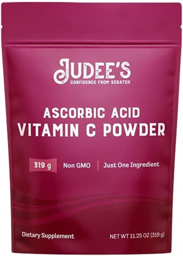 Powder libre de vitamina C de Judee - 11.25 Oz Pouch - Non-GMO, Gluten-Free &amp; Nut-Free Ascorbic Acid for Immune Support, Canning &amp; Hair Powder