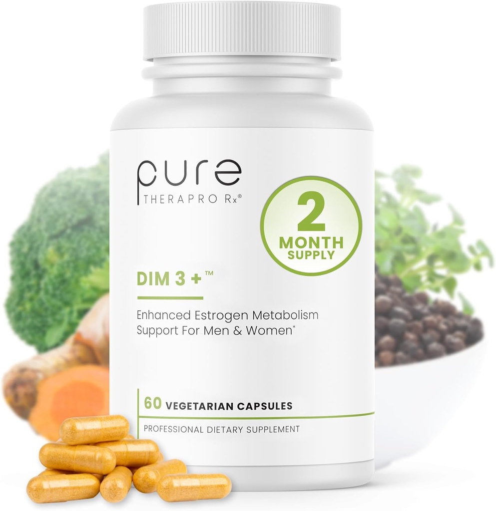 Puro Therapro Rx DIM 3+ Ø 60 cápsulas veganas - 2 mes de suministro Ø DIM, Curcumin &amp; BioPerine, apoya el metabolismo estrógeno saludable en hombres &amp; mujeres, antioxidante " Apoyo a la desintoxicación, grado farmacéutico