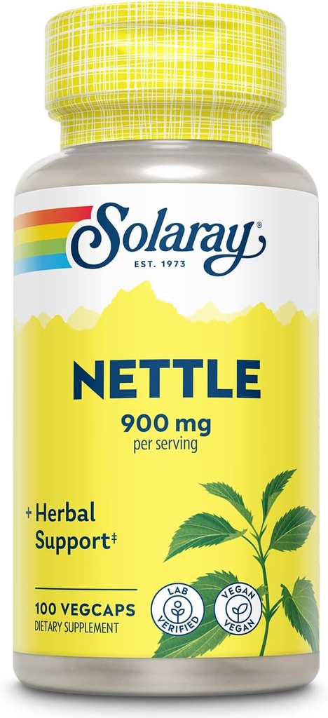SOLARAY Nettle 900 mg - Suplemento de Hoja Orgánica - Riñón, orina y apoyo a la próstata - Uso Tradicional para la respuesta a la alergia y bienestar respiratorio - Vegan - 50 Servimientos, 100 VegCaps