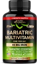 Multivitamina Bariatric - 45 mg Suplementos de Hierro - Hecho en EE.UU. - para Hombres Mujer - All-in-One, 21 Vitaminas Esenciales - Gastric Sleeve Soporte - Libre de Azúcar, Gluten &amp; Soy - 90 cápsulas, Una vez diaria