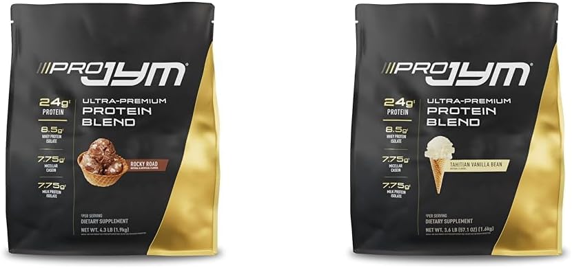 Pro JYM Protein Powder Blend with Whey, Casein, Milk &amp; Egg Isolates - Rocky Road &amp; Tahitian Vanilla Bean Flavors, 4.3lb & 45 Servings