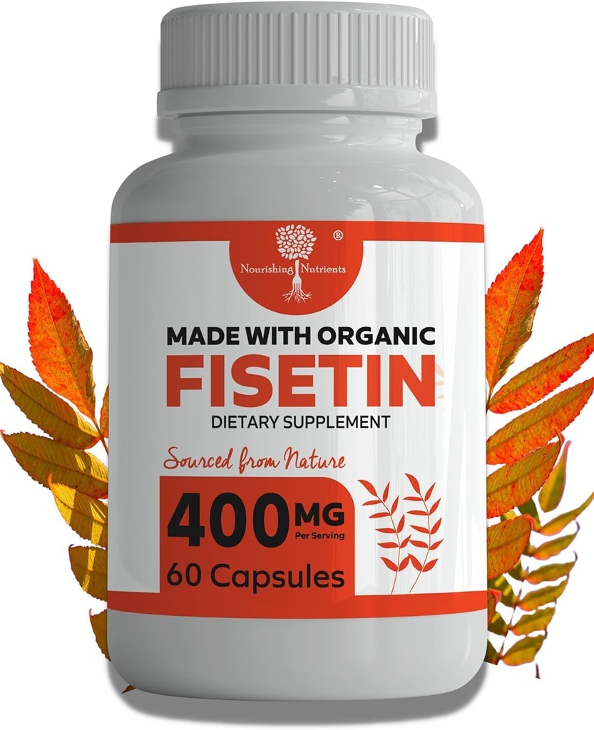 Suplemento de Fisetina Orgánica Capsulas 400mg -4X Bioflavonoide más fuerte- natural similar a la apigenina, quercetina, Luteolina - Activador Senolítico puede apoyar la salud cerebral, " Defying