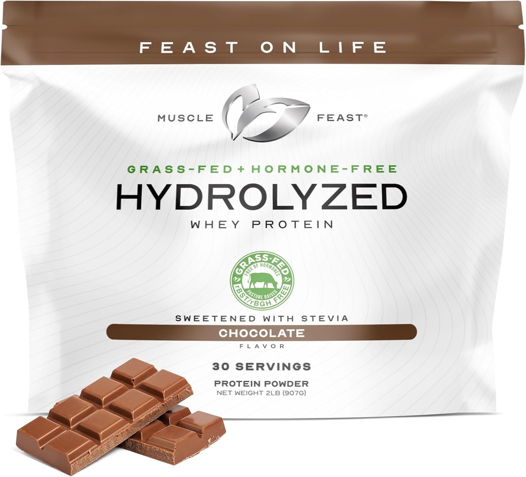 Muscle Feast Hydrolyzed Whey Protein Powder, Grass Fed and All Natural Hormone-Free, Hydro Whey Powder for Hombre and Women, Gluten Free, Non-GMO, Delicious Hydrolyzed Protein Powder, Chocolate, 2lb