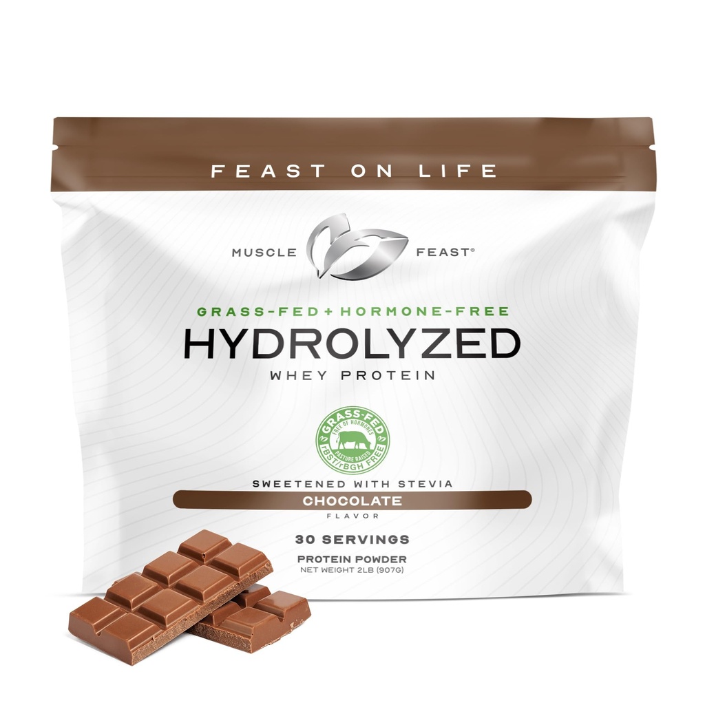 Muscle Feast Hydrolyzed Whey Protein Powder, Grass Fed and All Natural Hormone-Free, Hydro Whey Powder for Hombre and Women, Gluten Free, Non-GMO, Delicious Hydrolyzed Protein Powder, Chocolate, 2lb