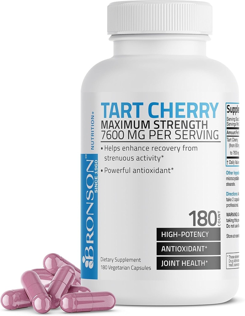 Bronson Tart Cherry Maximum Strength 7600 mg, 180 Vegetarian Capsules (90 Servings)