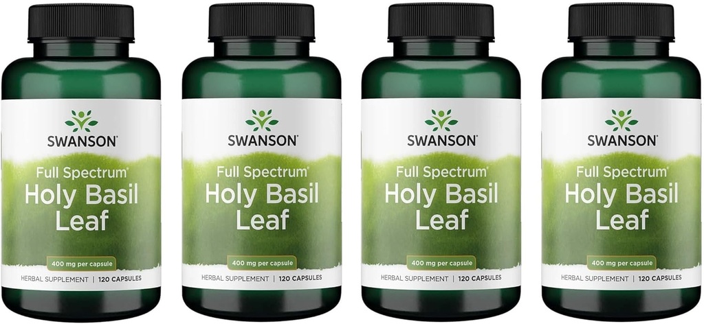 Swanson Holy Basil Leaf (Tulsi) - Stress Support and Well-Being Supplement - (120 Capsules, 800mg Por Serving) (4 Pack)