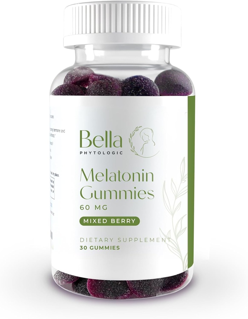 Bella High Dosificación Melatonin Gummies ← 60mg Por Serving  durable Natural Strawberry, Elderberry & Blueberry Flavor ← Potent Extra Strength High-Dose Formulation