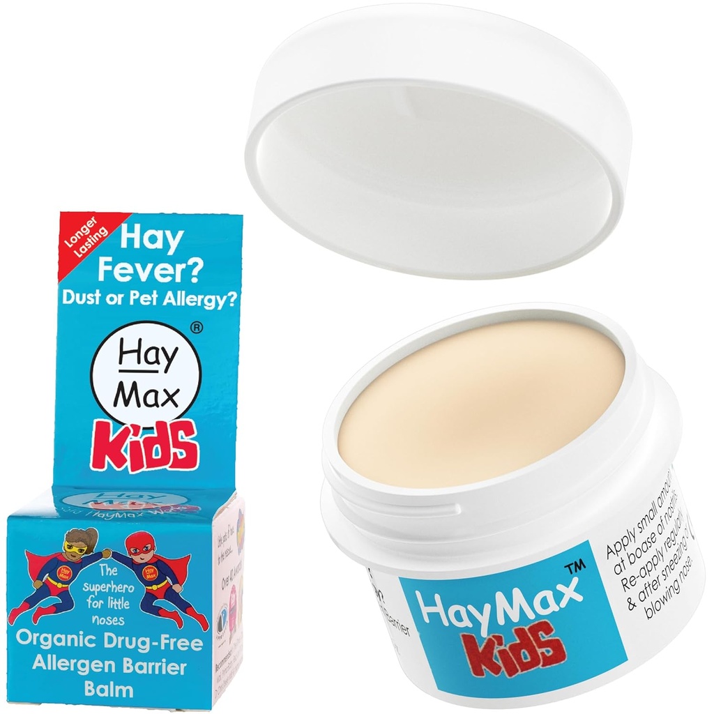 HayMax Allergen Barrier Balm for Kids, 0.17 fl oz (5ml), Organic, Natural &amp; Non-Drowsy, Children Hay Fever Alergy Relief - Traps Pollen, Dust &amp; Pet Allergen - Ragweed &amp; Cedar