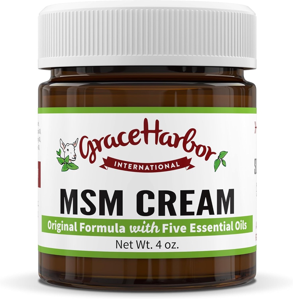 Crema de Grace Harbor MSM – Original – Esquía diaria, musculo y manguito con leche de cabra, aceites esenciales &amp; MSM – Neck, Back, hombro, codo, rodilla, mano y terapia de pie – 4 oz