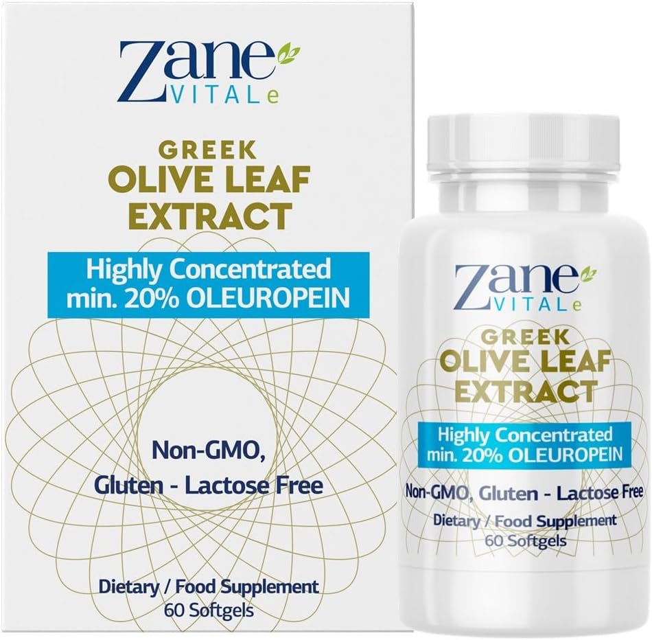 Zane Griego Leaf Extract - min. 20% Oleuropein - Proporciona soporte de presión sanguínea inmune y saludable, promueve la salud del sistema cardiovascular - 60 cápsulas No GMO, Gluten - Lactose – Paraben Free