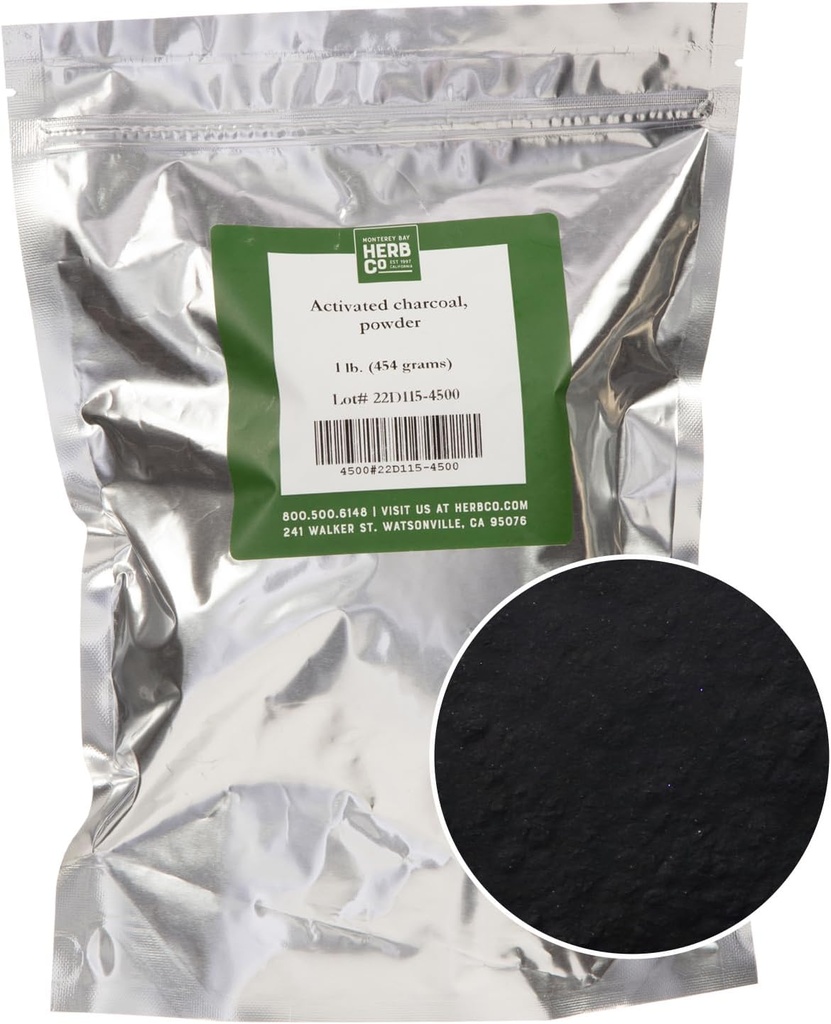 MONTEREY BAY HERB CO. Pólvora de carbón activada ← Uso para cuidado corporal, máscaras faciales, Toothpaste (1lb)