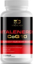 Vitalenergy CoQ10 Ubiquinone 200mg, 30 cápsulas, soporta la salud cardiovascular, producción de energía celular y antioxidante, blanco/rojo/negro