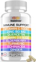 8 en 1 Immune Support with Quercetin Zinc 50mg Vitamina C 1000mg Vitamina D3 5000 UI y Elderberry Echinacea Ginger for Adultos Niños - VIT D Suplemento Veg Capsules