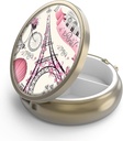 Pill Case Pill Box with Mirror Retro 3 Compartment Small Pill Case for Purse or Pocket Bronze Small Roud Pill Box or Vitamins, Fish Oil, Supplements, Pill Containe Travel Gifts(Paris Eiffel Tower)