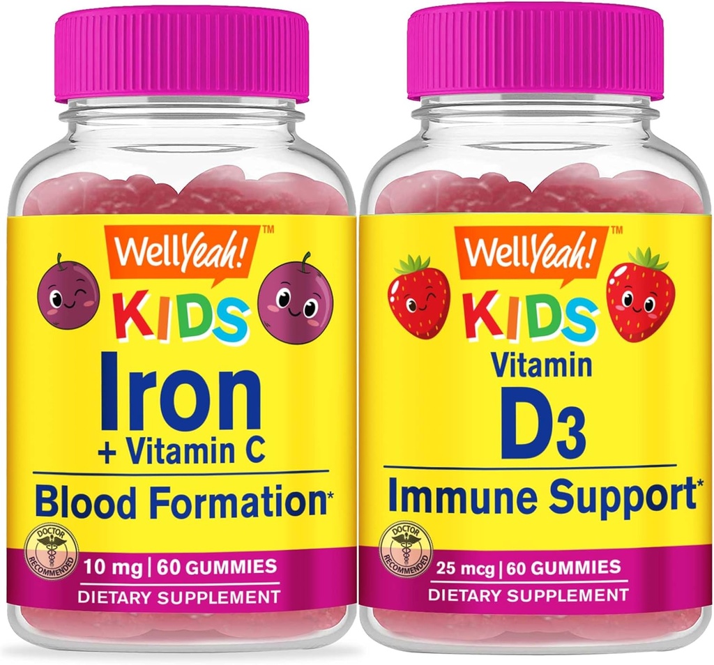 BuenoSí Hierro + Vitamina C Niños + Vitamina D3 Niños, Gummies Bundle - Gran Tasting, Suplemento de Vitamina, Gluten Gratis, GMO Gratis, Chewable Gummy