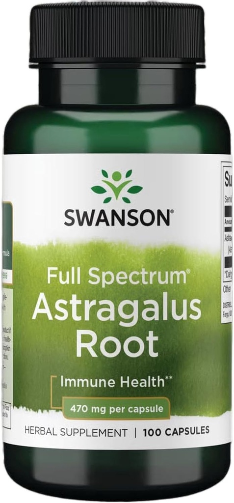 Swanson Astragalus Root - Herbal Supplement Promoting Immune System Support - Natural Formula Supporting Heart " Liver Health - (100 cápsulas, 470 mg cada uno)