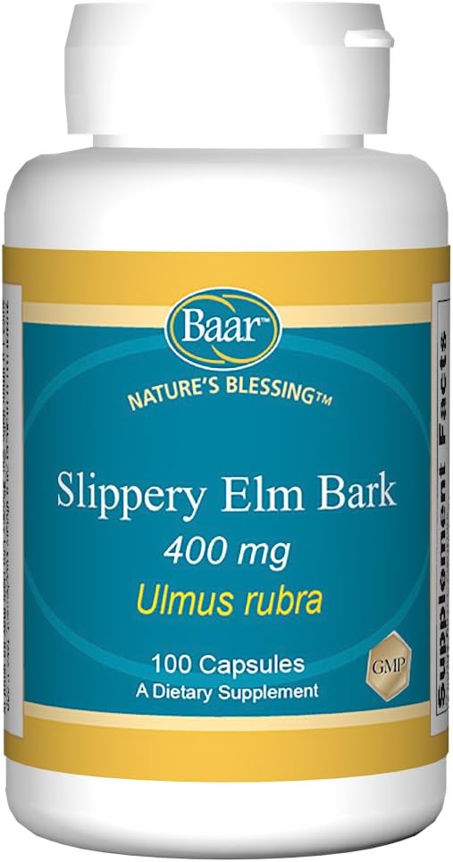 Baar Nature Blessing Slippery Elm Bark Capsules, 400 mg Potent Herbal Supplement for Men &amp; Women, Supports Digestive Comfort, Gut Health and Toxin Removal, 100 per Bottle