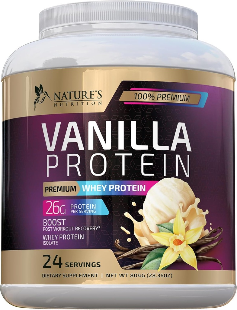 Whey Protein Powder 26g - Whey Isolate Protein for Muscle Growth Support, Vanilla Ice Cream - Premium Whey Powder for Fast Absorbing and Easy Digesting for Hombre and Women, Gluten Free - 24 Servings