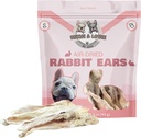 Benji &amp; Louie Aire seco Orejas enteras de conejo con piel - Trajes de perros naturales saludables o cerdas de perros, Ingrediente único, 1,5 oz, 4 a 6 conteo