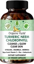 Orgánica Veda Turmeric Neem Chlorophyll, Esquí despejado, Suplemento de Acné, Salud de Gut & Limpieza total del cuerpo - Verdes Antioxidantes, Espirulina, Clorella, Moringa, Vitamina C & Zinc - 60 cápsulas