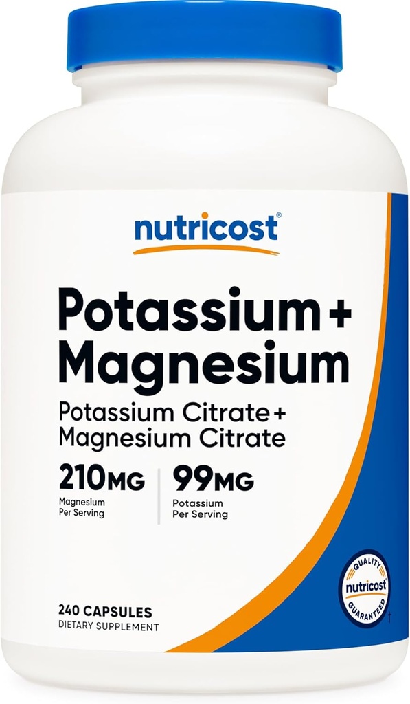Nutricost Potasio (99 mg) Magnesio (210 mg) Citratas, 240 cápsulas - No GMO, Gluten Gratis