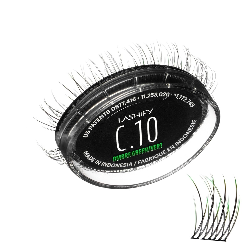 Lashify Curl 10mm Gossamer Eyelash Extensiones Rellenar en Ombre Green, Easy DIY False Lashes para un look natural