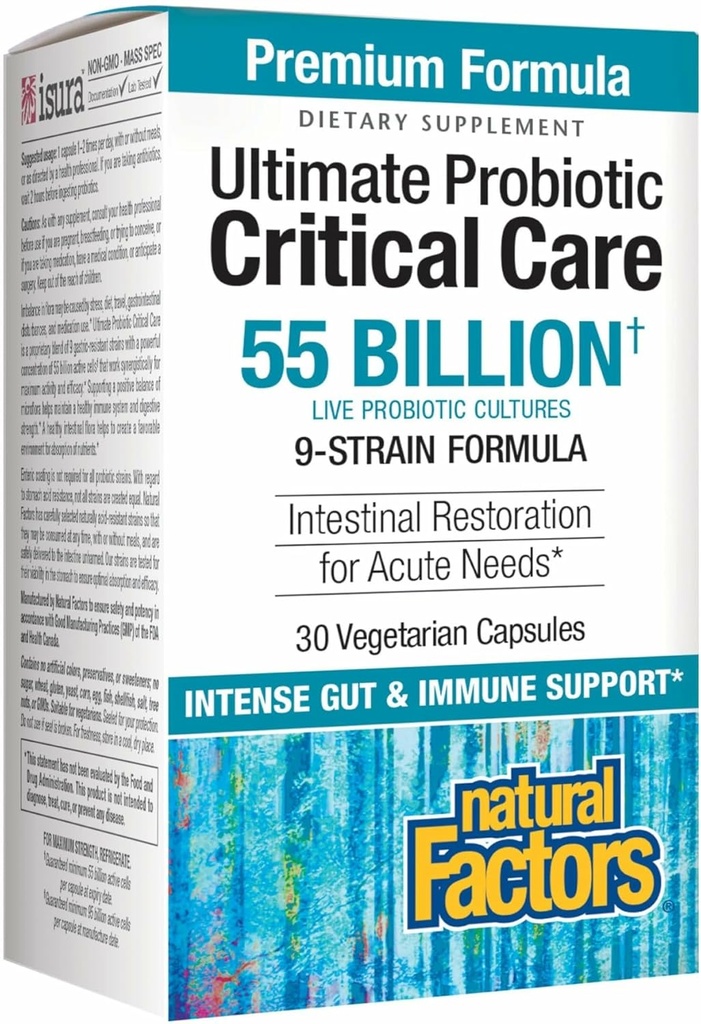 Factores naturales Ultimate Probiotic Critical Care, soporta la restauración intestinal, 9 Strains, 55 Billion CFU