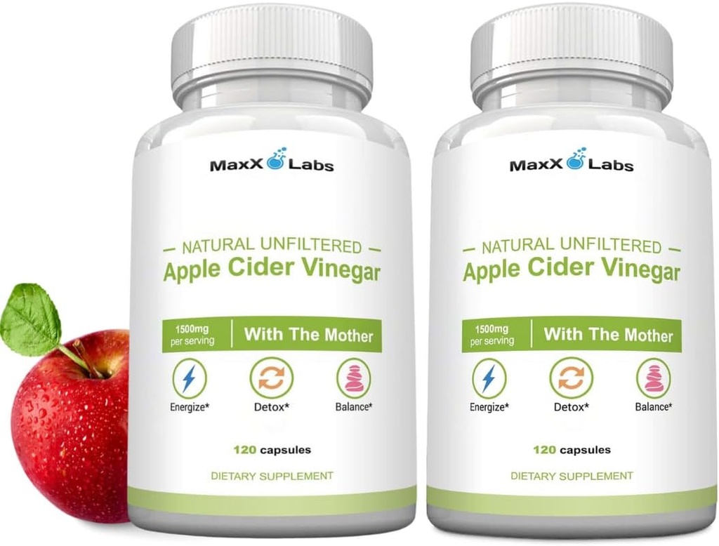 Cisternas de vinagre de manzana cruda con madre, 1.500 mg de píldoras ACV - energía de botas, apoyo inmunidad " gestión de peso para hombres y mujeres - 2 Pack