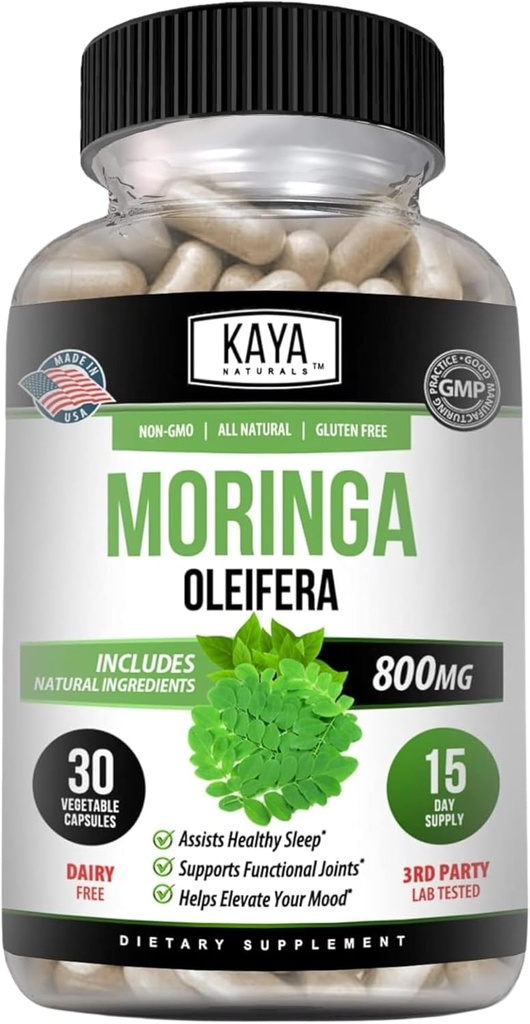 Kaya Naturals Moringa Leaf Extracto - Verdes completos Superfood Suplemento - Pure Miracle Tree Moringa - Boost Energy Naturalmente - Nutrient Dense Vitaminas para Adulto - 30 Veggie Contar