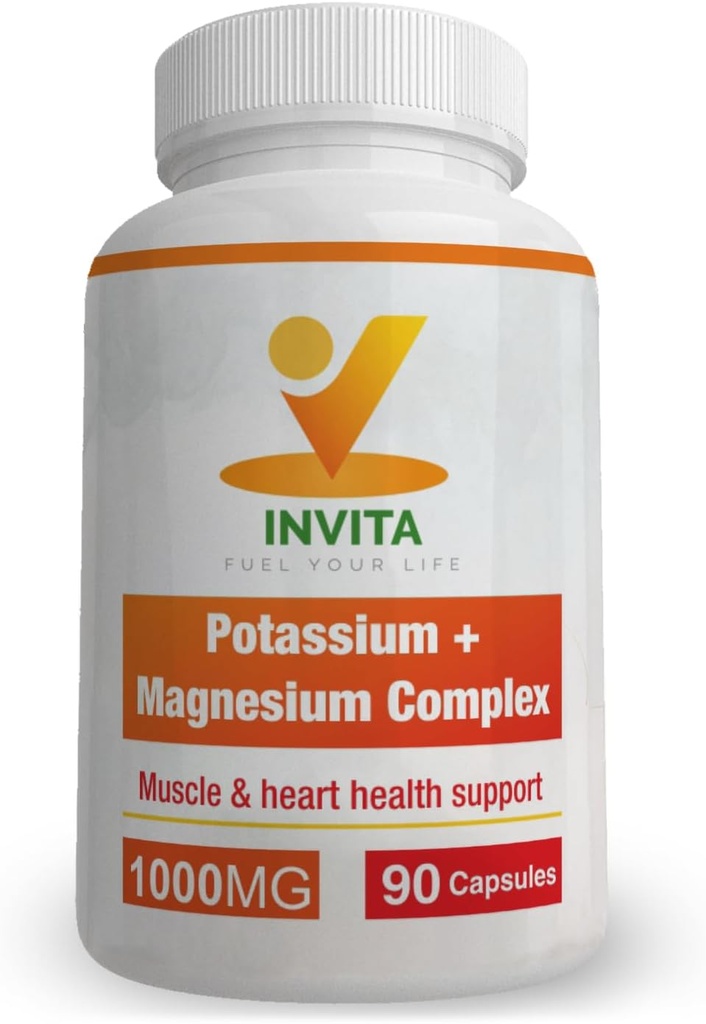Complejo de magnesio de Potasio de Invitación 1000 MG para soporte de musculo I (90 cápsulas) - Potasio de alta absorción Aspartato con óxido de magnesio Gluconato de glucocinato " Citate