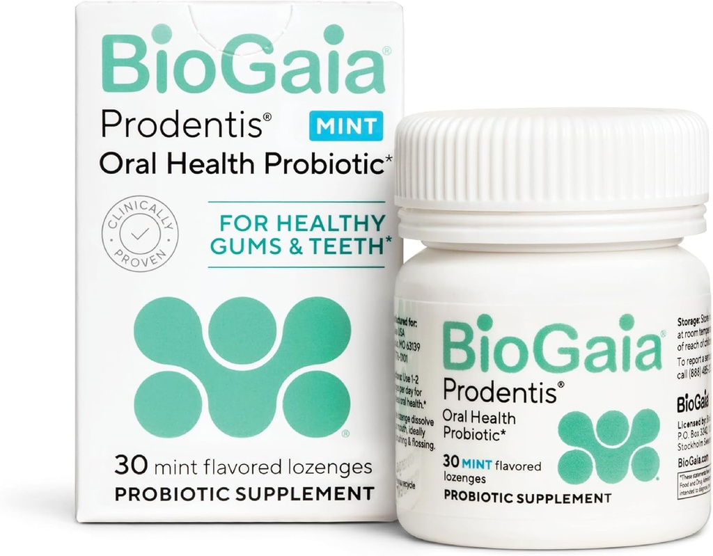 BioGaia Prodentis Silencio Probióticos Orales  Promueve Gums saludables " Teeth Silencio Defends Against Bad Breath " Problemas dentales ← Mejora la salud oral ← Mint Flavored Dental Probiotic Lozenge